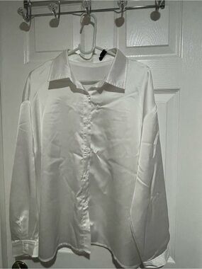 Classic White Women Button-Down Silky Shirt - Timeless Dress Shirt